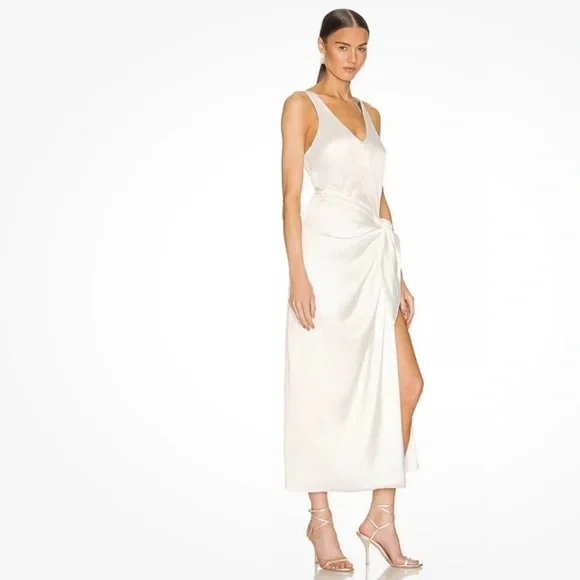 Show Me Your MuMu Hampton Wrap Slip Dress Ivory Luxe Satin Wedding XS​​​ - Picture 2 of 3